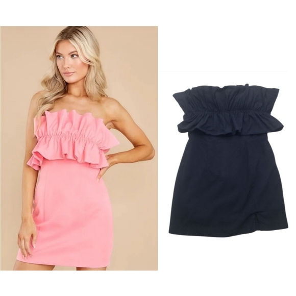 The Impeccable Pig Ruffle Top Bodycon Cotton Mini Dress – Black, Size Medium - Picture 1 of 9